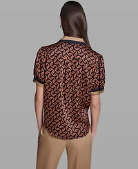 Karl Lagerfeld Paris Women's Geometric Print Satin Button-Front Blouse