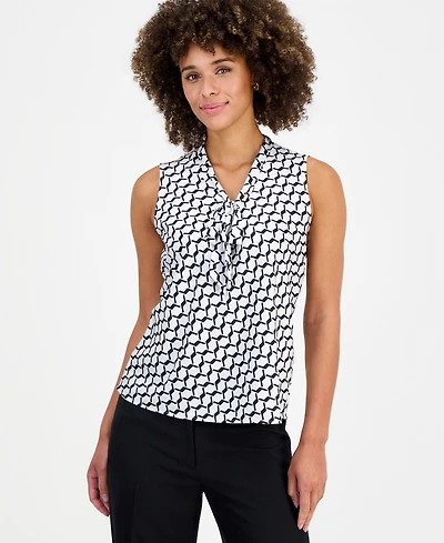 Kasper Women's Geo-Print Tie-Neck Sleeveless Blouse