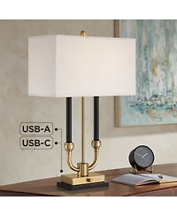 Stiffel Barclay 28" Tall Traditional Table Lamp Dual Usb Ports Black Gold Finish Metal Single White Shade Living Room Charging