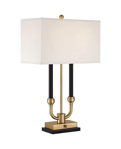 Stiffel Barclay 28" Tall Traditional Table Lamp Dual Usb Ports Black Gold Finish Metal Single White Shade Living Room Charging