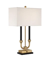 Stiffel Barclay 28" Tall Traditional Table Lamp Dual Usb Ports Black Gold Finish Metal Single White Shade Living Room Charging