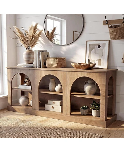 Tribesigns Arched Entryway Table: Low profile console table for hallway. Farmhouse accent stand with open shelves for living room, entrance