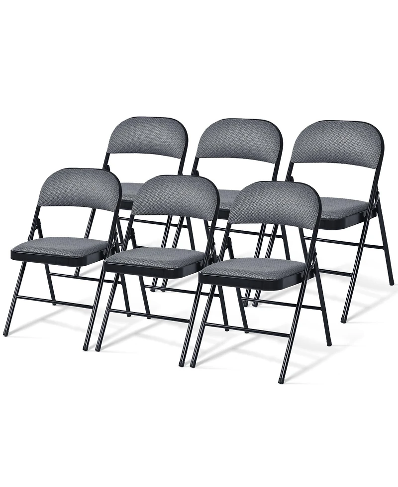 Gymax Set of 6 Folding Chairs Fabric Upholstered Padded Seat Metal Frame Home Office