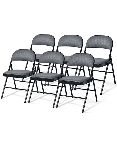 Gymax Set of 6 Folding Chairs Fabric Upholstered Padded Seat Metal Frame Home Office