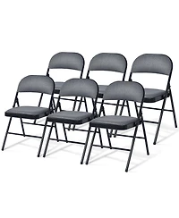 Gymax Set of 6 Folding Chairs Fabric Upholstered Padded Seat Metal Frame Home Office
