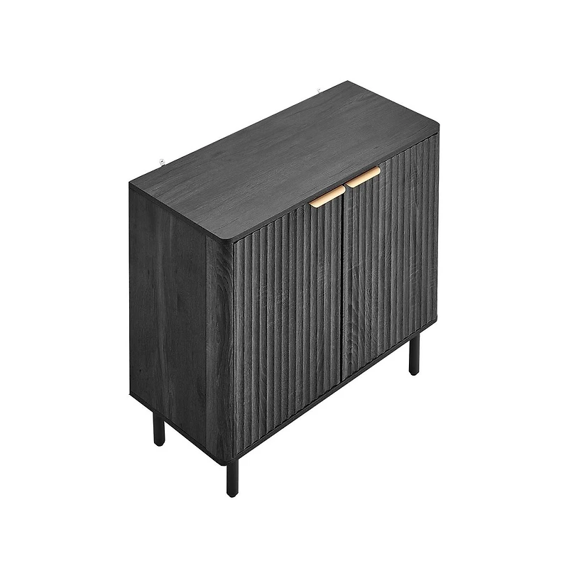 Sugift Coffee Bar Cabinet Mid Century Fluted Coffee Bar Table with 2-Tier Storage