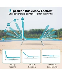 Sugift Set of 2 5-Position Lay-Flat Beach Recliners with Carry Strap and Metal Frame