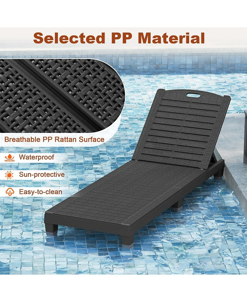 Sugift Set of 2 Pp Chaise Lounge Chairs with 4-Position Backrest and Carry Handle