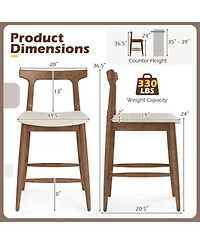Costway Counter Height Bar Stools with Curved Backs and Upholstered Cushioned Seats