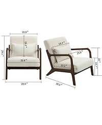 Clihome Mid Century Modern Accent Chair with Wood Frame, Upholstered Living Room Chairs with Waist Cushion, Reading Armchair