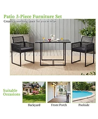 Costway 3PCS Patio Pe Wicker Furniture Set Cushioned Chairs with Folding Backrest Backyard