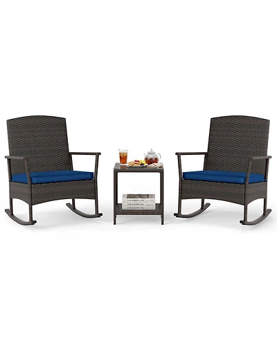 Gouun 3-Piece Wicker Rocking Patio Set with Double-Layer Table
