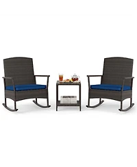 Gouun 3-Piece Wicker Rocking Patio Set with Double-Layer Table