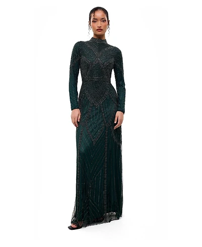 Maryisa Women's Modest Abstract Embellished Sequin Maxi Dress