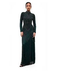 Maryisa Women's Modest Abstract Embellished Sequin Maxi Dress