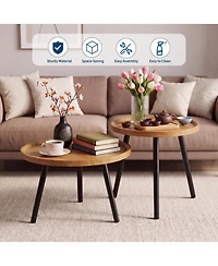 gaomon Round Nesting Coffee Table Set of 2, Wooden Center with Metal Legs, Accent Cocktail End for Living Room, Bedroom, Office