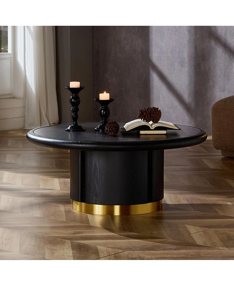 Streamdale Furniture 35.43'' Round Sintered Stone Coffee Table with Brushed Stainless-Steel Base