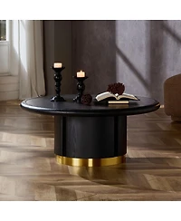 Streamdale Furniture 35.43'' Round Sintered Stone Coffee Table with Brushed Stainless-Steel Base