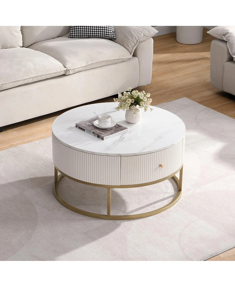 Streamdale Furniture 31.5'' Modern Round Faux Marble Coffee Table with Storage