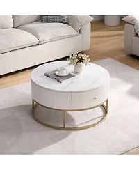 Streamdale Furniture 31.5'' Modern Round Faux Marble Coffee Table with Storage
