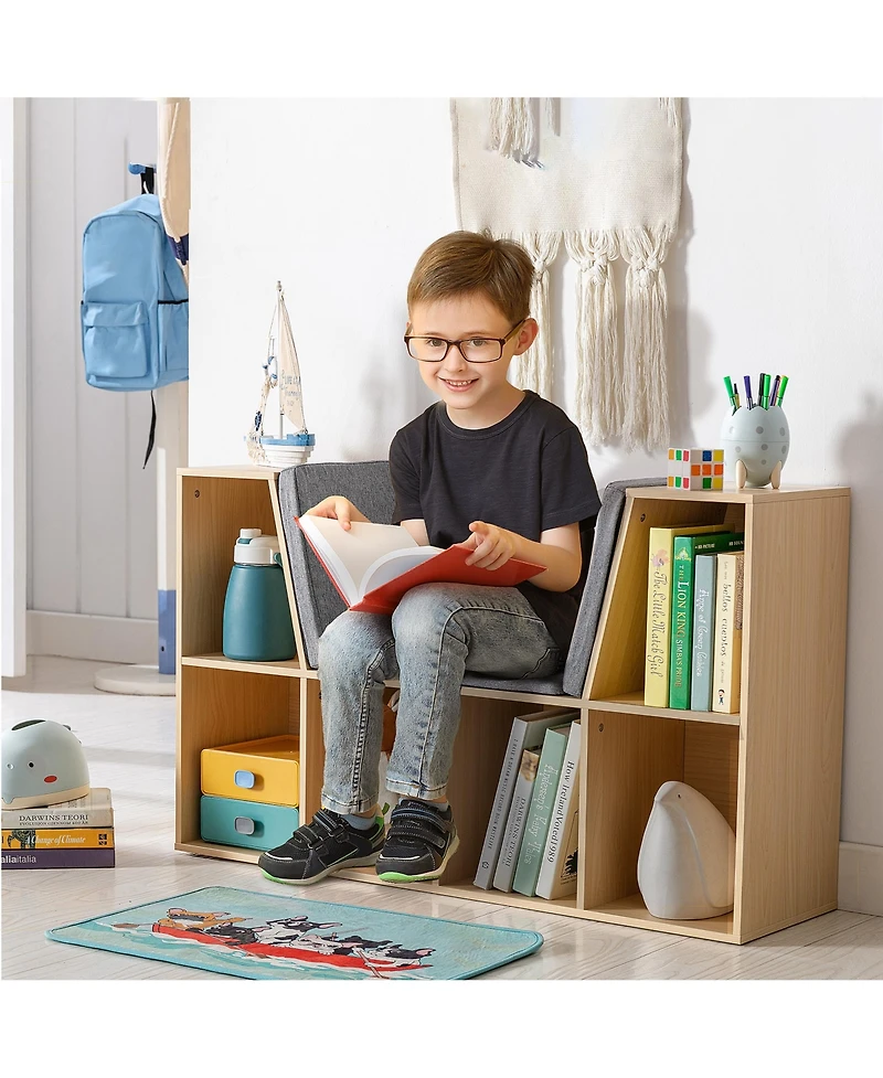 Flynama 6-Cubby Kids Bookcase with Soft Cushion Reading Nook