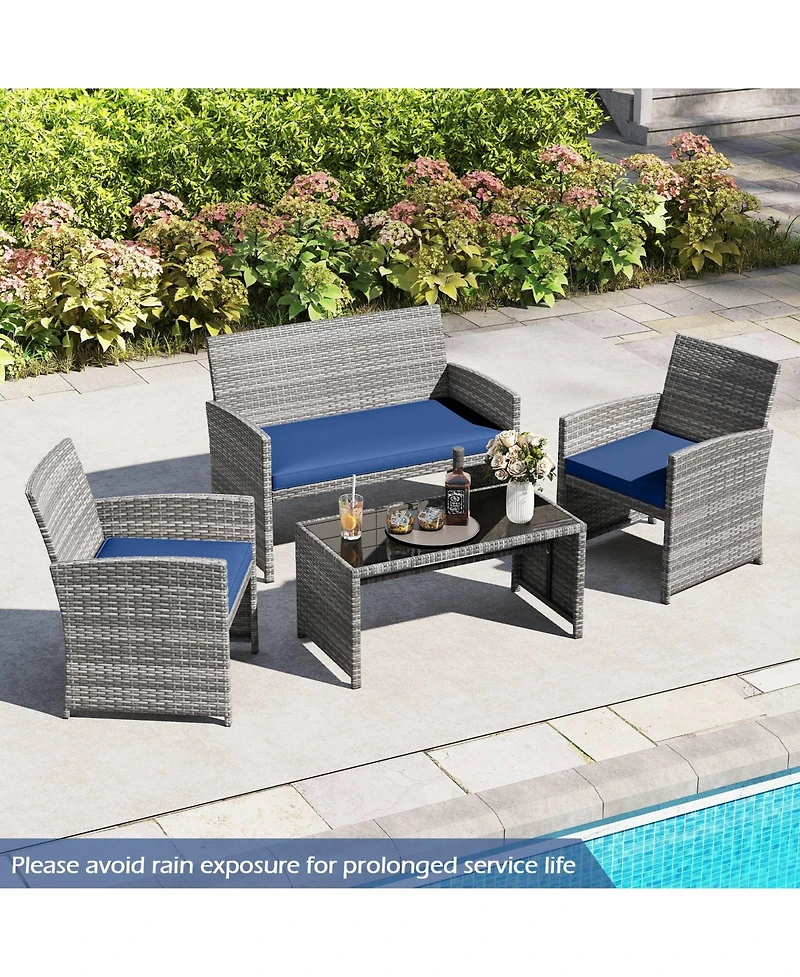 Sugift 4 Piece Patio Conversation Set Rattan Chair Loveseat and Table Set