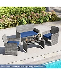 Sugift 4 Piece Patio Conversation Set Rattan Chair Loveseat and Table Set