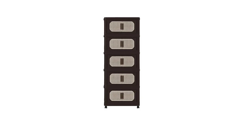 Flynama 20 Inch Five-Tier Folding Plastic Storage Cabinet Magnetic Door with Universal Moving Wheels