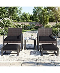 Sugift 5-Piece Patio Conversation Set with 2 Ottomans and Tempered Glass Side Table