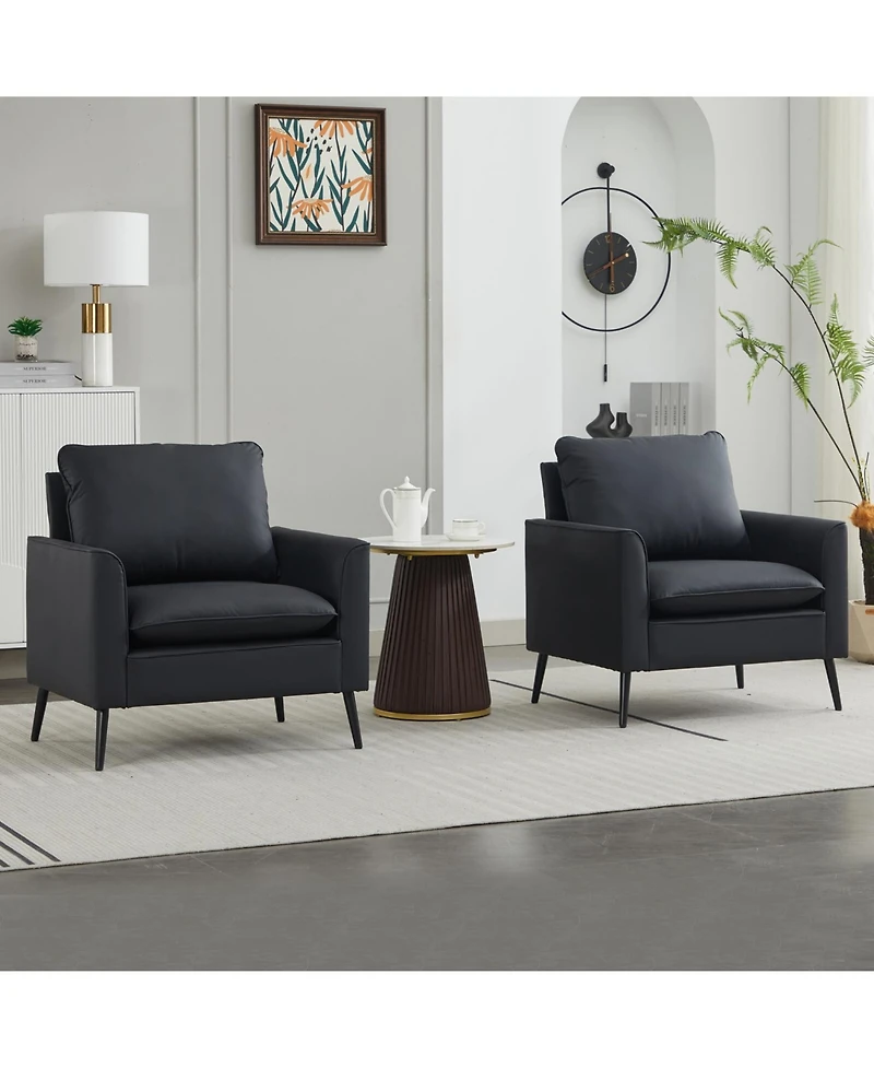 Rainsken Modern Accent Living Room Chairs Set of 2, Pu Leather fabric, Upholstered Arm Chair, for Room/Lounge/Office/Reception
