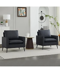 Rainsken Modern Accent Living Room Chairs Set of 2, Pu Leather fabric, Upholstered Arm Chair, for Room/Lounge/Office/Reception