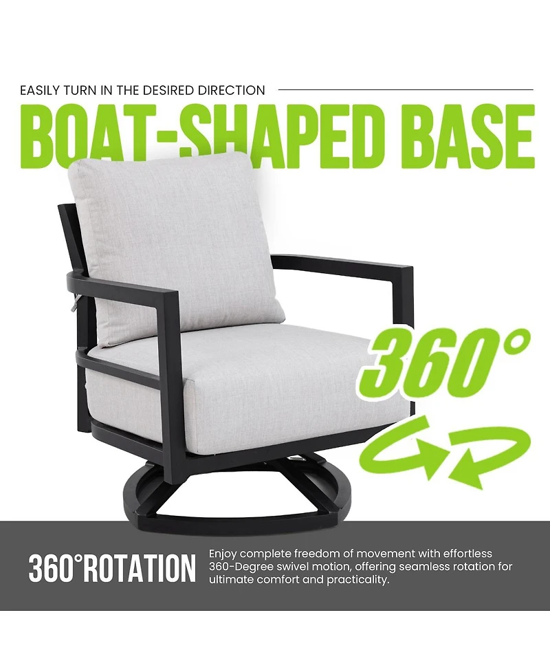 Asagikoiai 3-Piece Outdoor Aluminum Swivel Lounge Chair Set with Sintered Stone Table