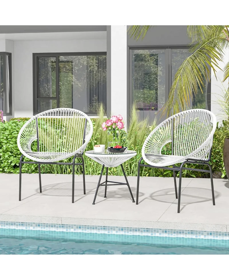 Yiortwo 3 Piece Patio Conversation Set with Acapulco Chairs and Glass Side Table