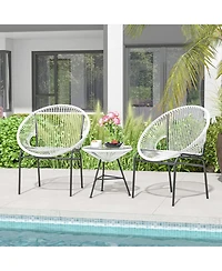 Yiortwo 3 Piece Patio Conversation Set with Acapulco Chairs and Glass Side Table