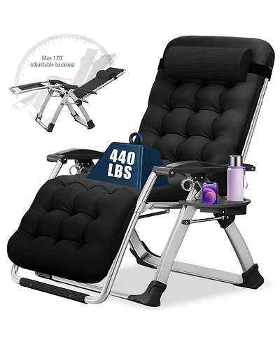 Aboron Zero Gravity Chair, Folding Portable Reclining Lounge Chair with Removable Cushion, Headrest, Patio Lounger for Indoor,Outdoor