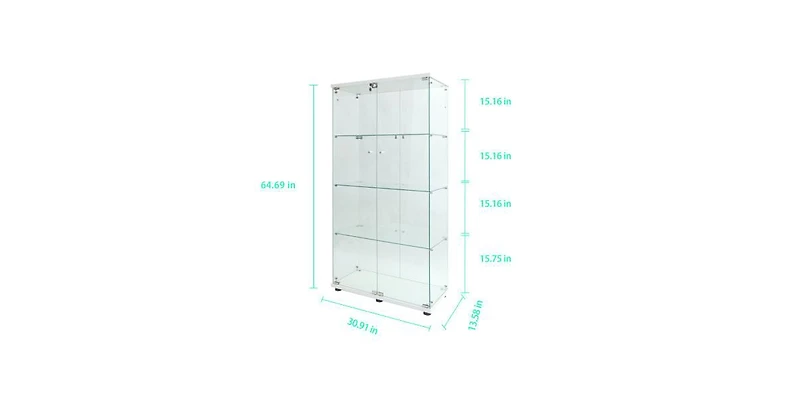Flynama Tempered Glass Display Cabinet with Remote Control Light and Lockable Casters