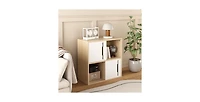Flynama Nordic Style Wooden Storage Cabinet Sliding Door Design Open Closed Combined Shelf Cabinet for Bedroom Kids Room
