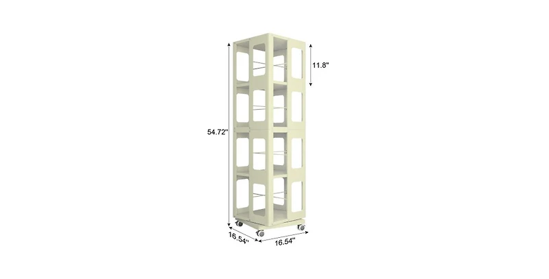 Flynama 4-Tier All-Steel 360 Degree Rotating Bookshelf with Universal Wheels Space-Saving Sturdy Household Book Display Rack
