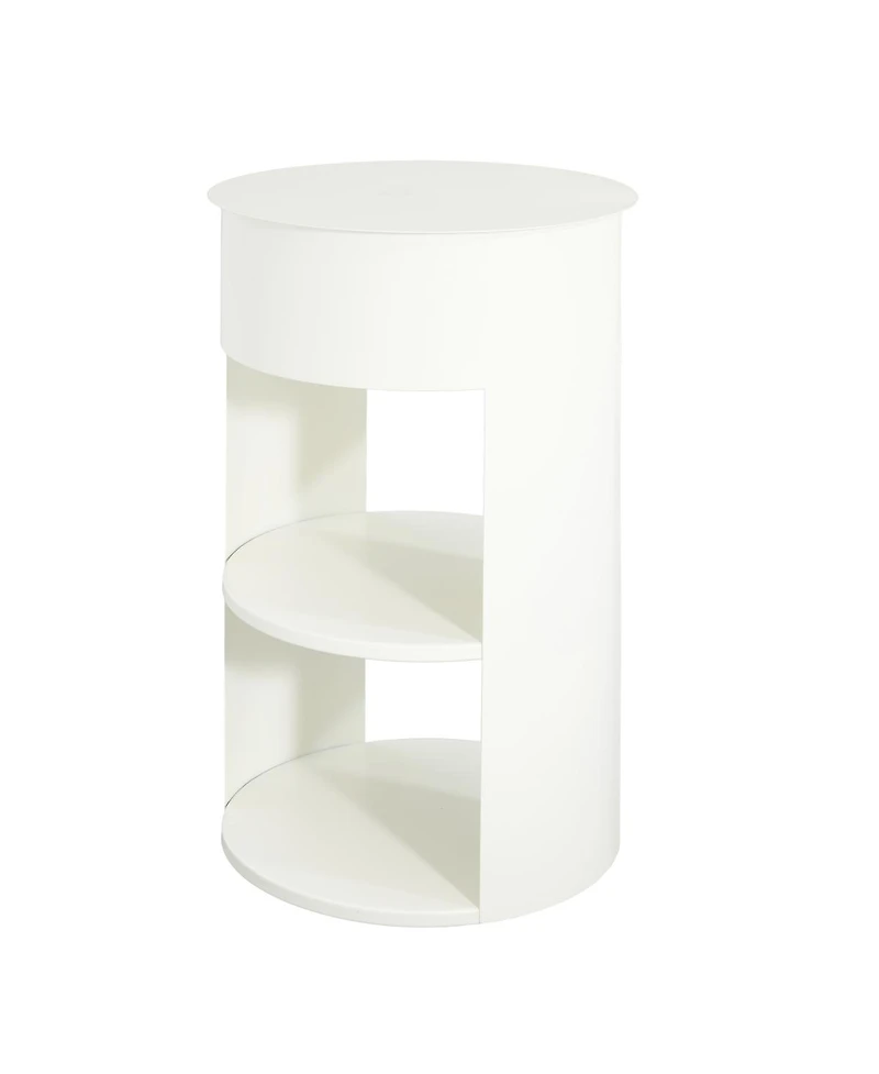 Streamdale Furniture Indoor 3-Tier Metal Round Side Table with Sliding Door Cabinet Matte