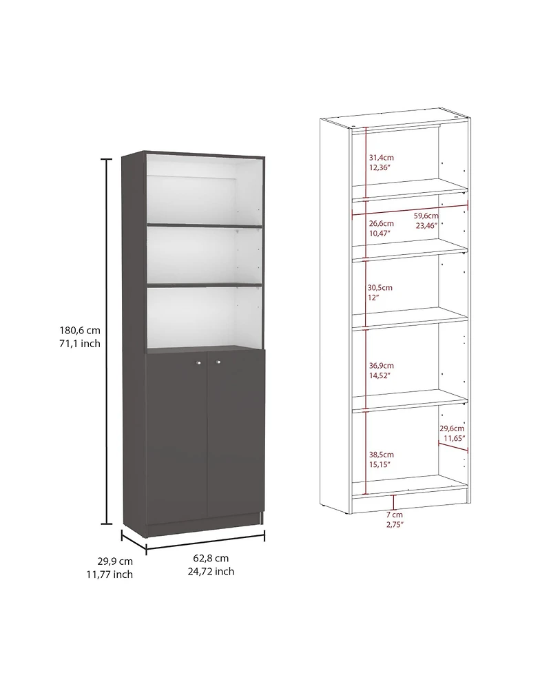 Flynama Modern 2 Door Bookcase with Shelves