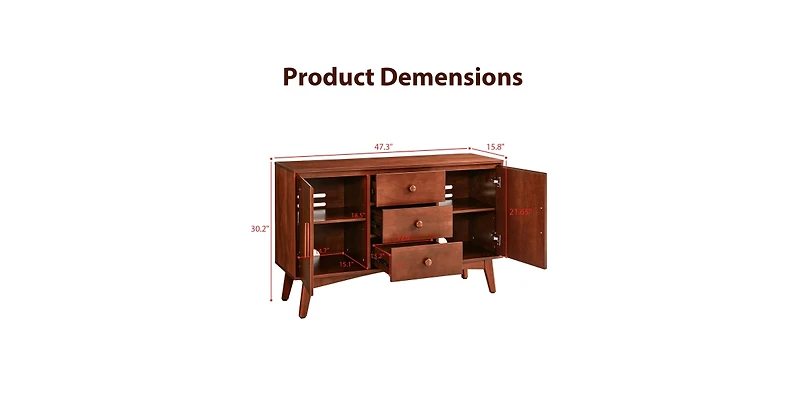Flynama Mid Century Buffet Cabinet with 3 Drawers