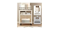 Flynama 5-Tier Rotating Bookshelf with Double Door Drawer, Slim Wooden Corner Storage Cabinet for Home