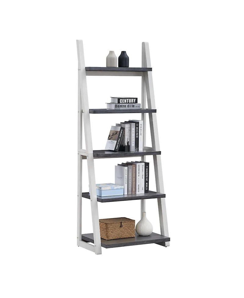 Flynama 5-Tier Rubber Wood Frame Ladder Bookshelf Multi-Layer Home Living Room Kitchen Storage Rack