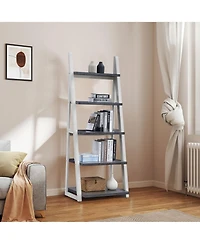 Flynama 5-Tier Rubber Wood Frame Ladder Bookshelf Multi-Layer Home Living Room Kitchen Storage Rack