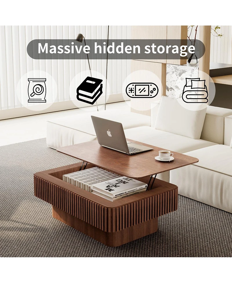 Streamdale Furniture 38.6'' Fluted Lift-Top Coffee Table with Storage Walnut
