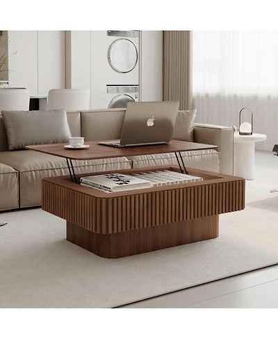 Streamdale Furniture 38.6'' Fluted Lift-Top Coffee Table with Storage Walnut
