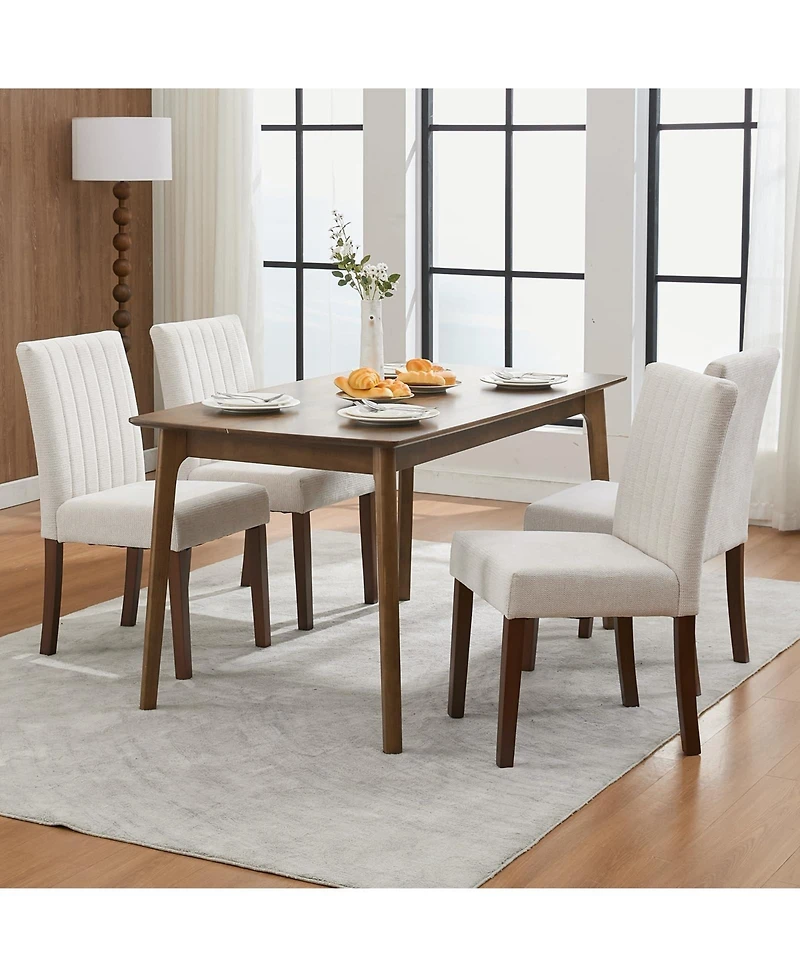 homfan Upholstered Parsons Dining Chairs with Wood Legs, Linen Fabric Side Set