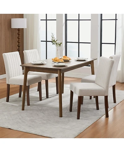 homfan Upholstered Parsons Dining Chairs with Wood Legs, Linen Fabric Side Set