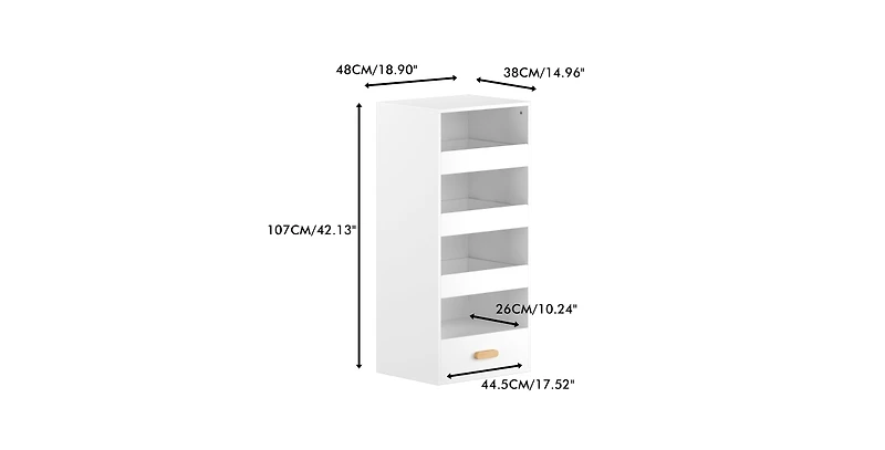 Flynama 4-Tier Bookshelf with Sliding Drawers and Bottom Drawer