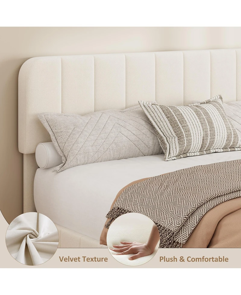 homfan Velvet Platform Bed Frame Channel Tufted Wingback Headboard Upholstered Wood Slats No Box Spring